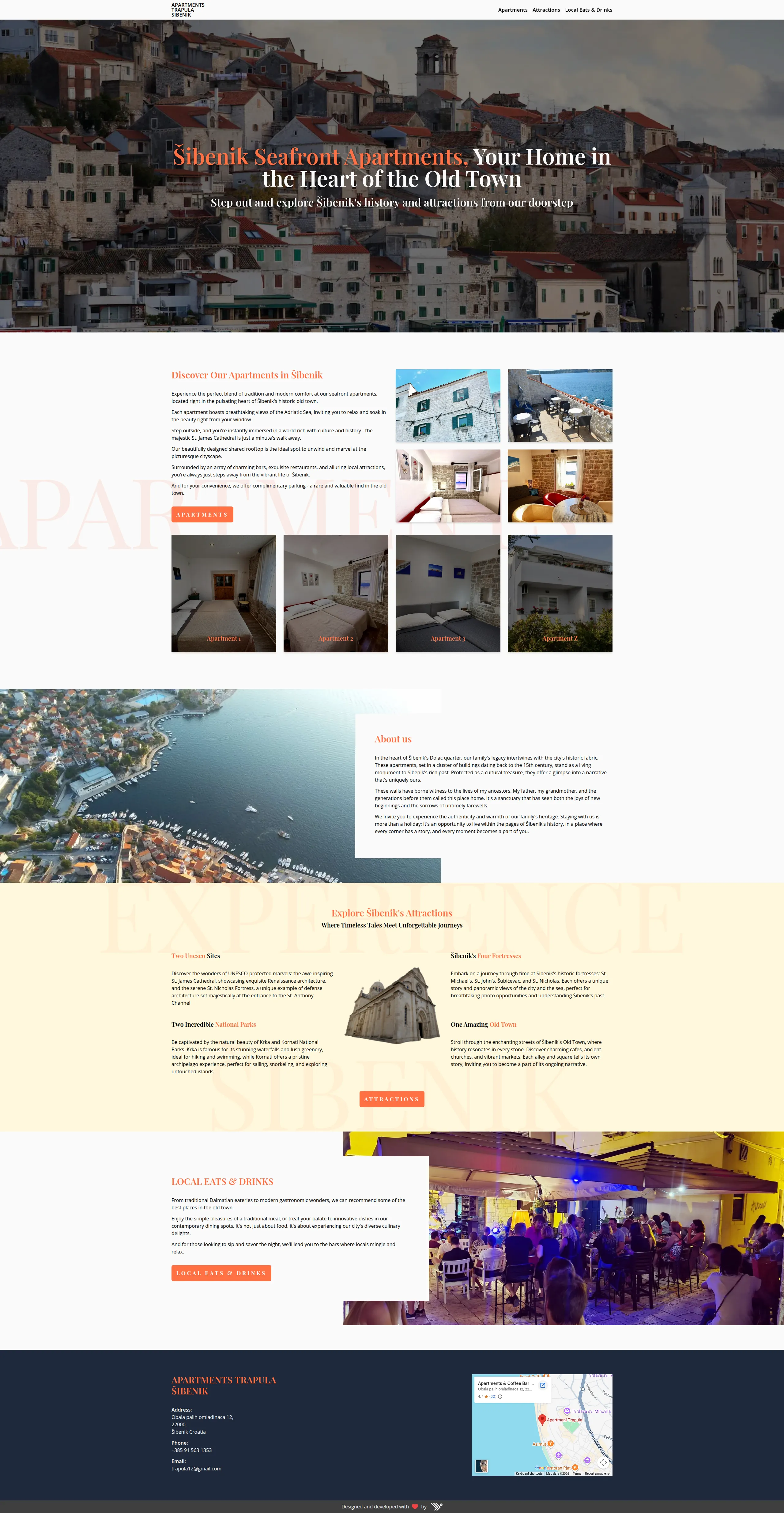 Apartments Trapula website full desktop view