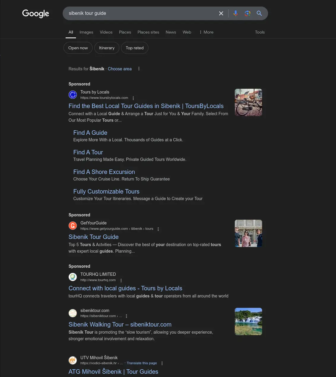 Search results guides sibenik website