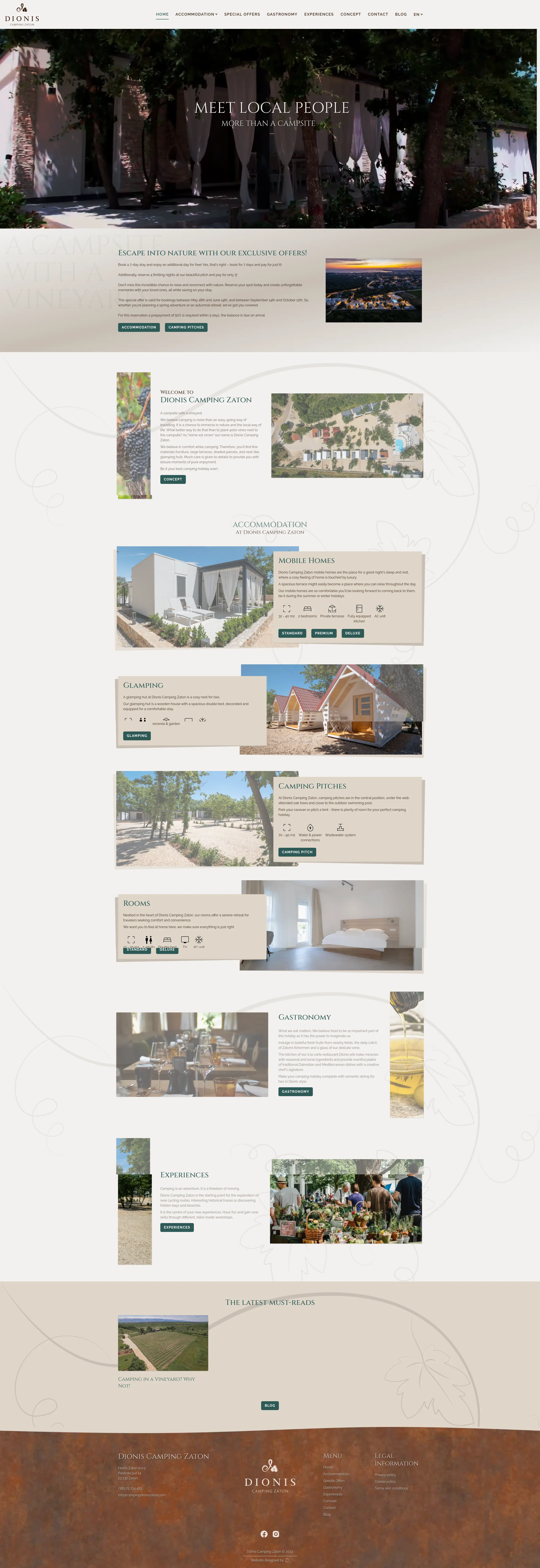 Dionis Camping Zaton web stranica na računalu