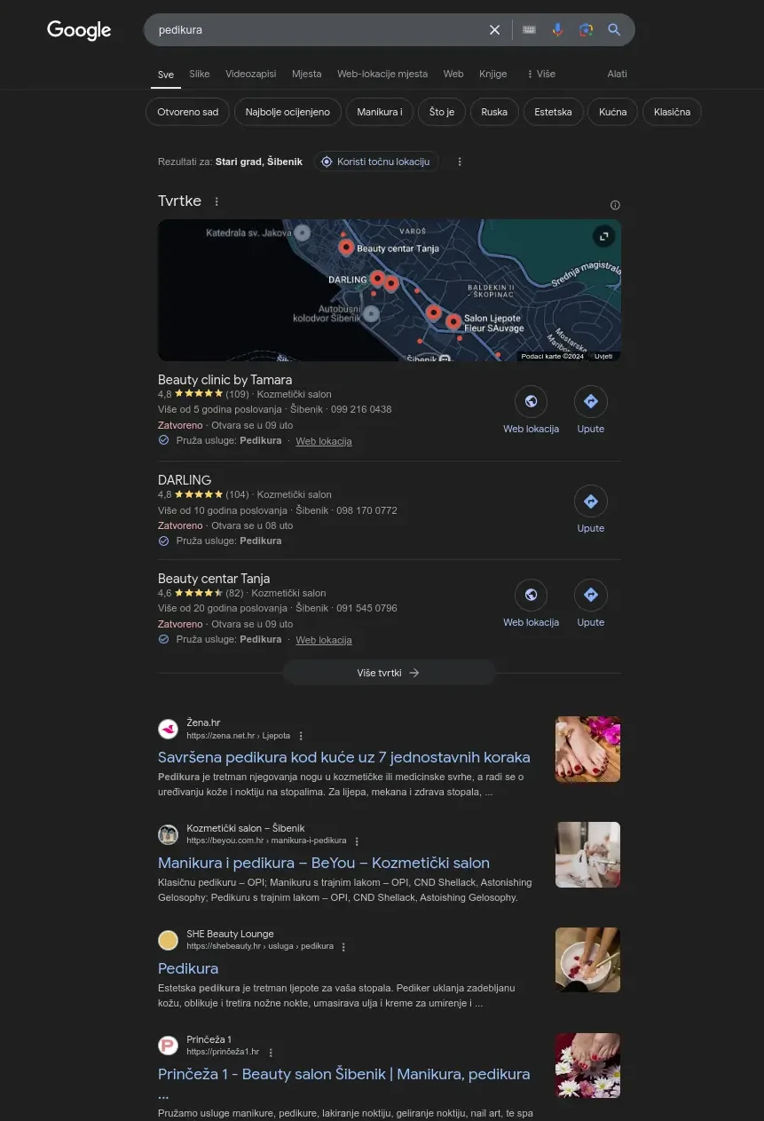 google search result for keyword pedikura