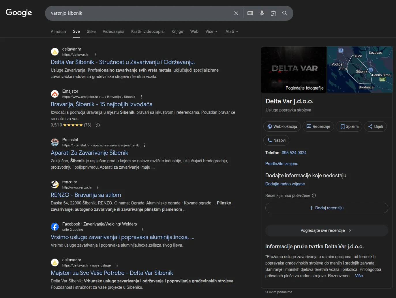 Delta Var na #1 poziciji na Googleu za varenje &scaron;ibenik