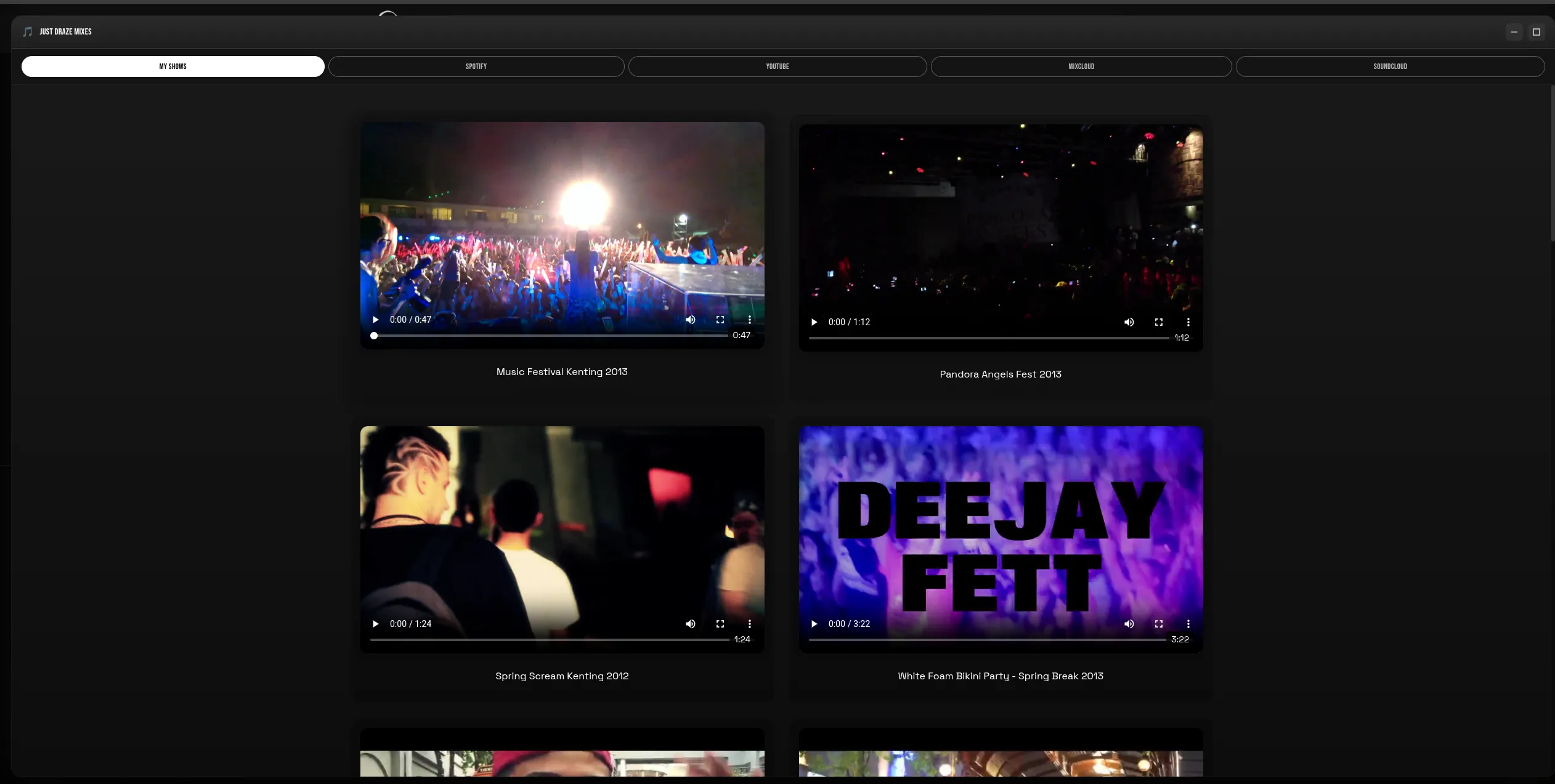 Just Draze music widget showing integrated music player with multiple platform tabs