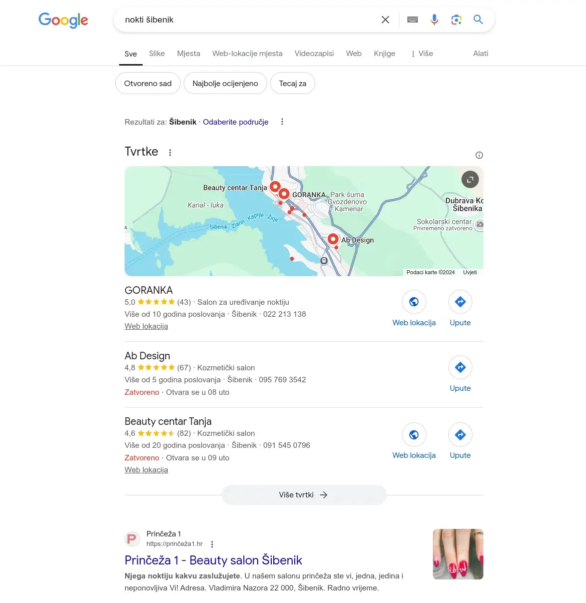 google search results for keyword nokti sibenik