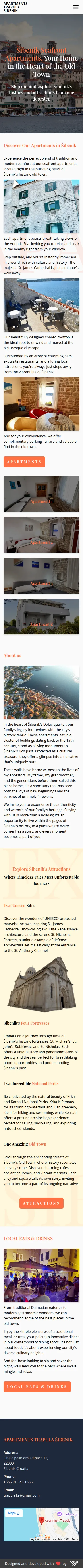 Apartments Trapula website mobile view