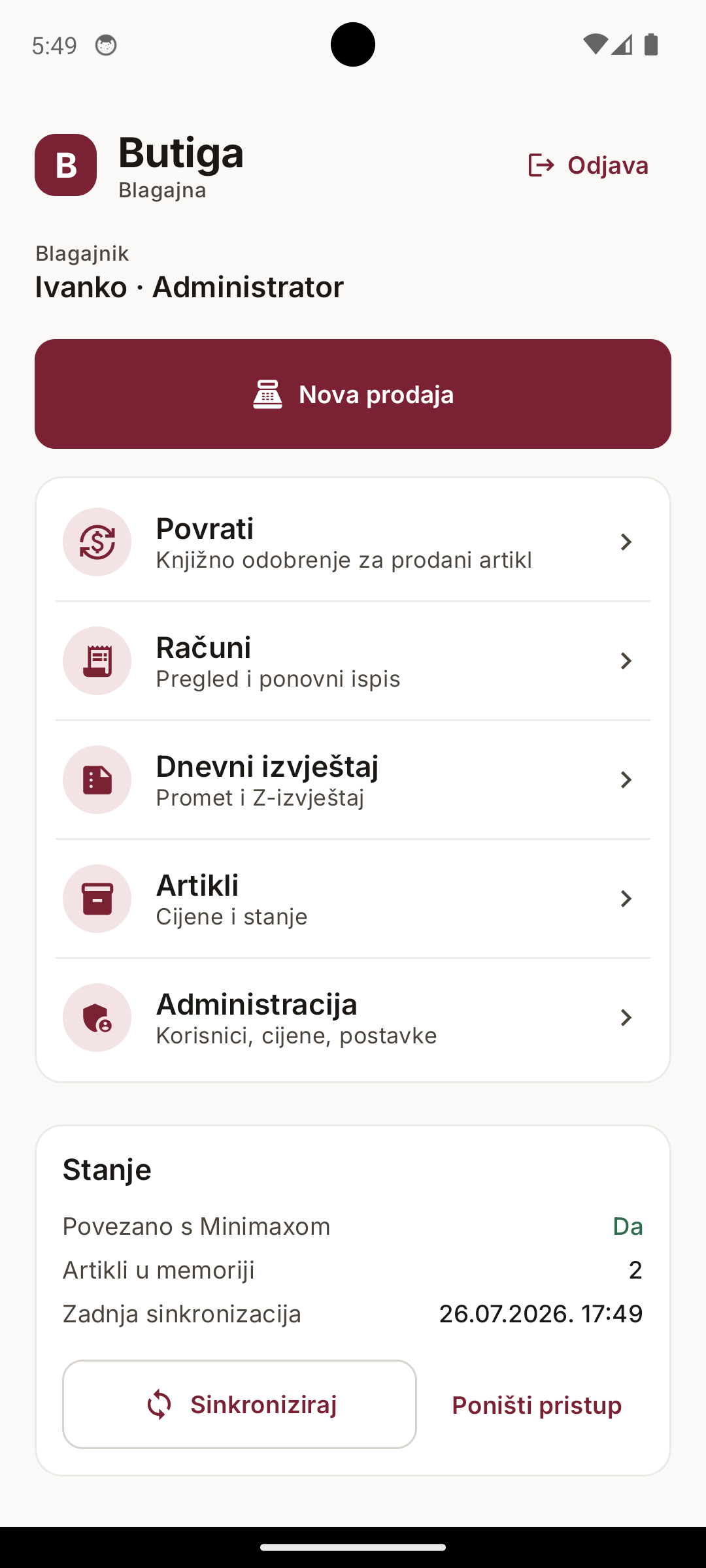 Butiga POS - Android blagajna povezana s Minimaxom — mobile